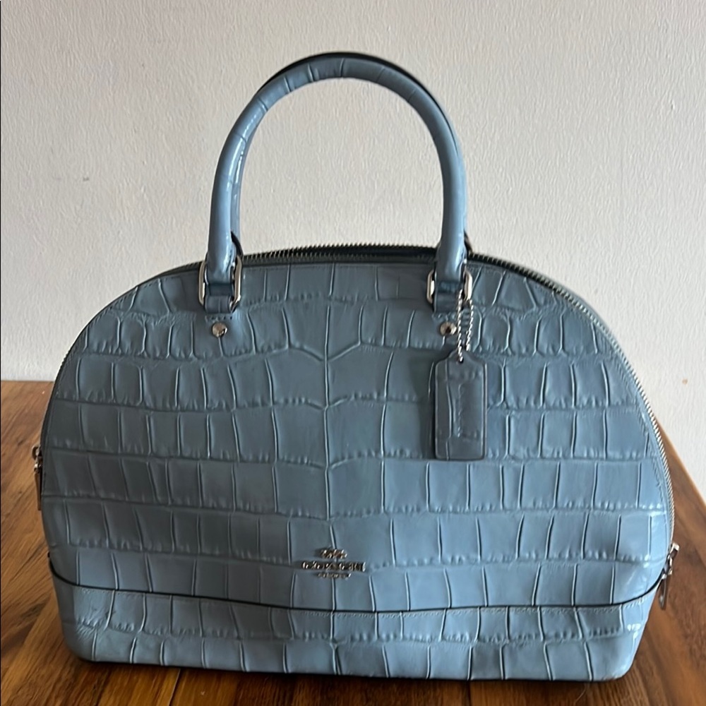 Coach Blue Satchel with Croc-Embossed Texture